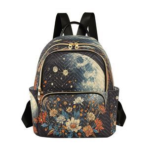 Moon Stars Flower Backpack Purse Ladies Rucksack Travel Shoulder Bag Casual💜